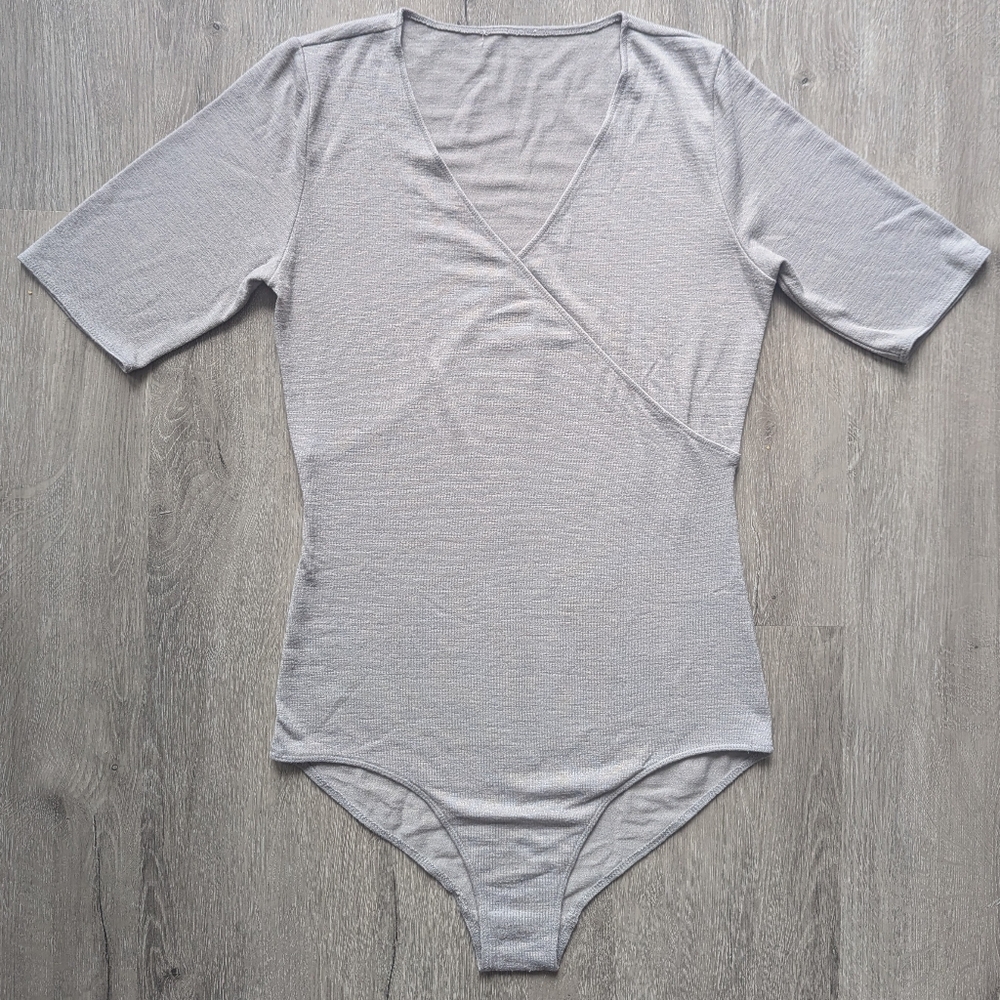 Grey V-neck Bodysuit